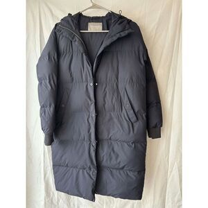 Everlane the Long Puffer Coat Jacket in Deep Navy Womens Size XS WITH FLAW